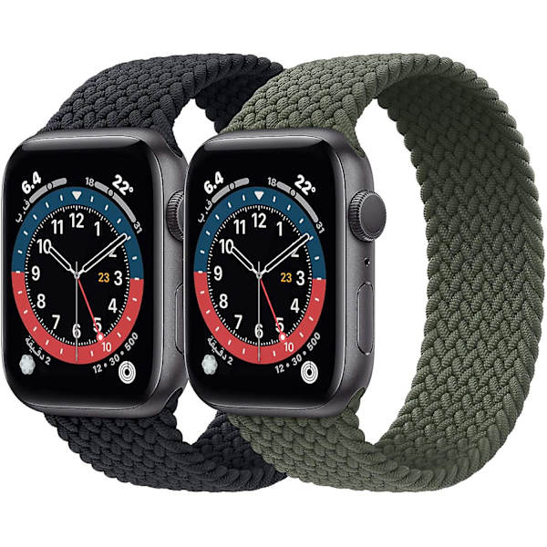 2 pakkauksen punotut solo loop -urheilurannekkeet, jotka ovat yhteensopivat Apple Watch rannekkeen kanssa 38 mm 40 mm pehmeää joustavuutta