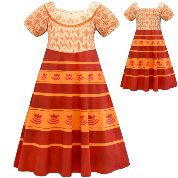 Kids Encanto Mirabel kjole Madrigal Mirabel Cosplay kostyme for jenter fra 3 år og oppover orange 140cm