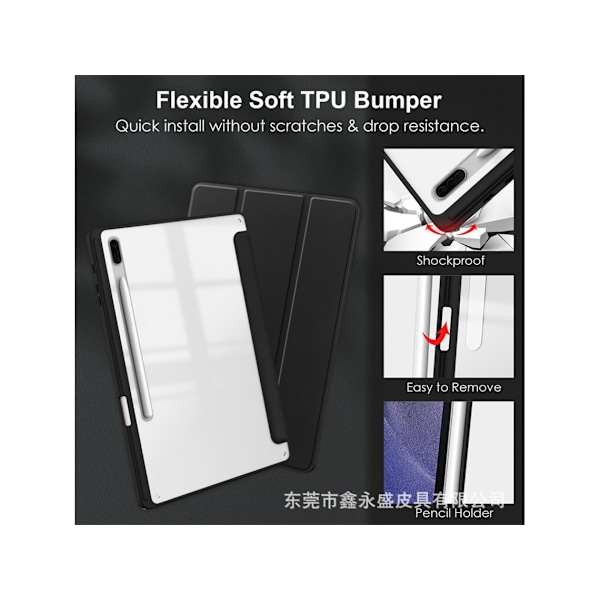 Fodral för Samsung Galaxy Tab S9 Plus/s9 Fe Plus Akryl Tablet Skyddsskal Svart