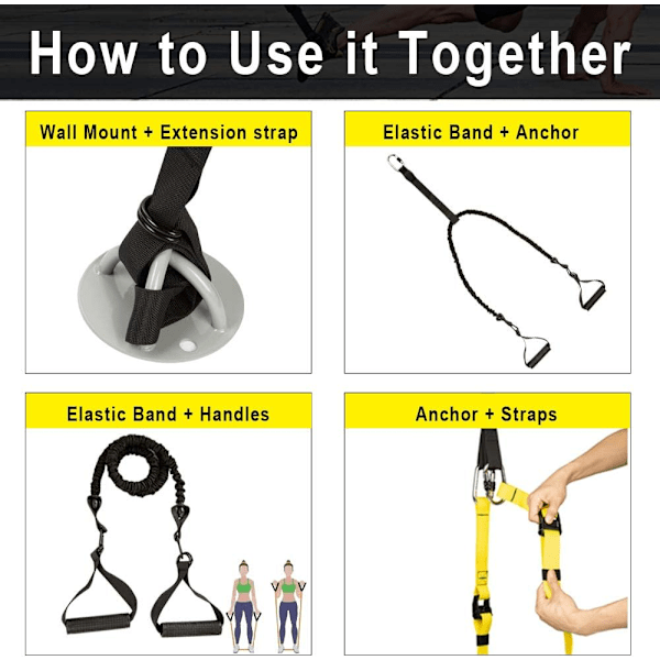 Bdyweight Resistance Trainer Kit, Hjem Styrketræningsremme udendørs Fitness Træningssæt Gul