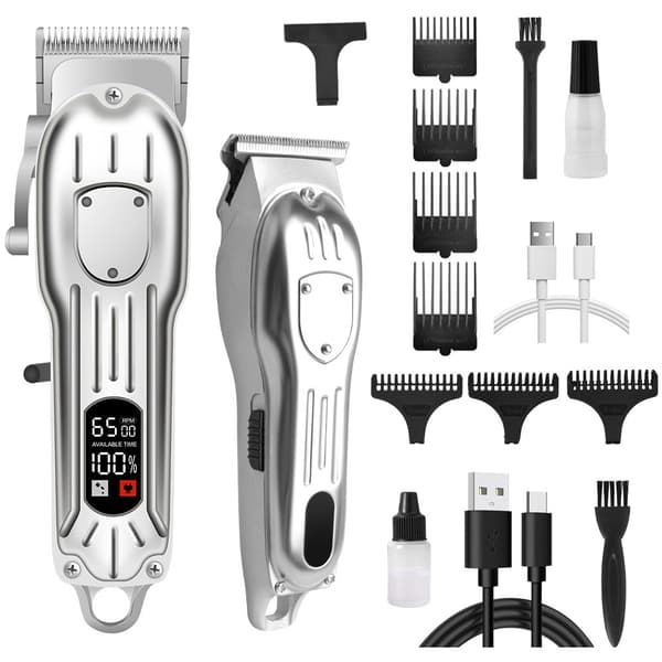 USB Uppladdningsbar Professionell Hårklippare med LCD Display silver