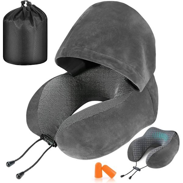 U-formad resehuvudkudde i memory foam, grå