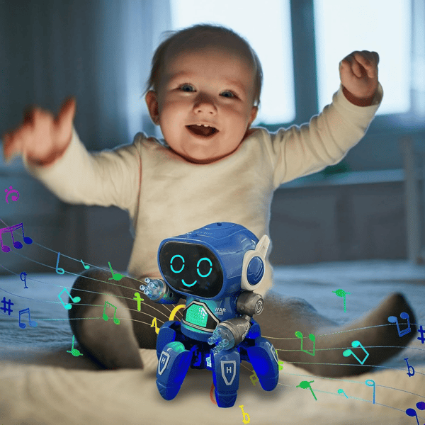 Robotleketøy for barn Gådansrobotleker med blinkende lys og musikk Blå