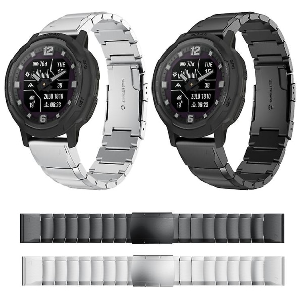 For Garmin Instinct Crossover Solar 22mm Tortoise Shell rustfritt stål klokkebånd Sliver