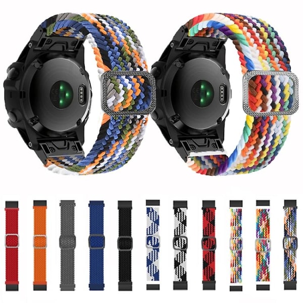 For Garmin Fenix ​​7 justerbart nylonflettet elastisitetsklokkebånd Colorful Denim