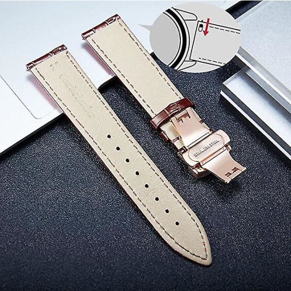 Watch Ersättningskrokodilleband för män kvinnor med spänne för utbyggnad av silverfjäril Light brown 20mm