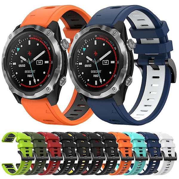 Til Garmin Descent Mk 2 26mm Tofarvet Sports Silikone Urbånd Black-White