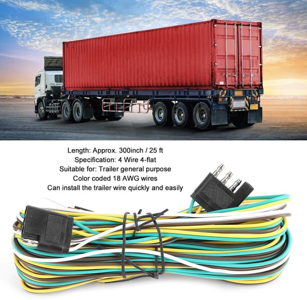 Trailer Ledningsnet Forlænger Kit - 25FT 4-Ledninger 4-Pins
