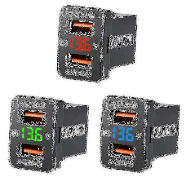 36w Rask Bil Lader Qc3.0 Dobbel Usb Rask Lader Med Blå Spenning Vanntett Mobiltelefon Lader