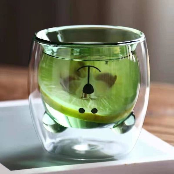 Tegneserie Bjørn Kop Dobbelt Lag Transparent Glas Kopper Kaffe Krus Par Gaver Green