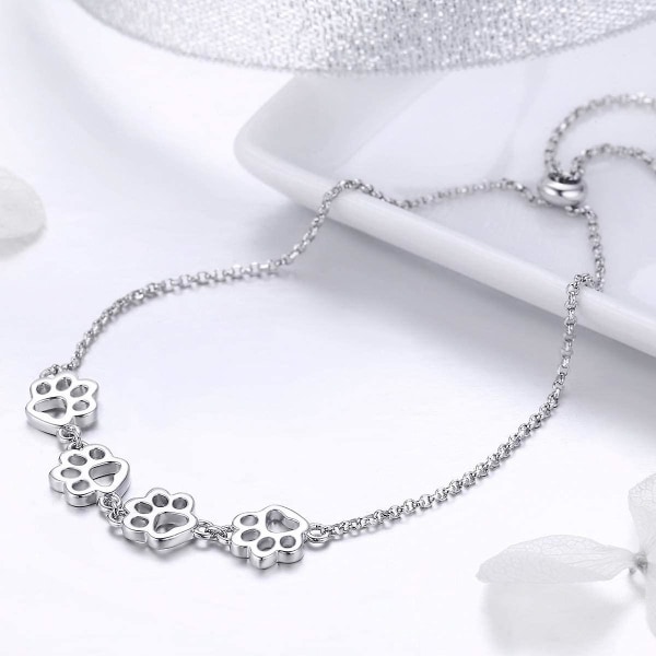 Tassarmband för kvinnor flickor Sterling Silver 14 Guld Söt delikat polerad valp Hundkatt