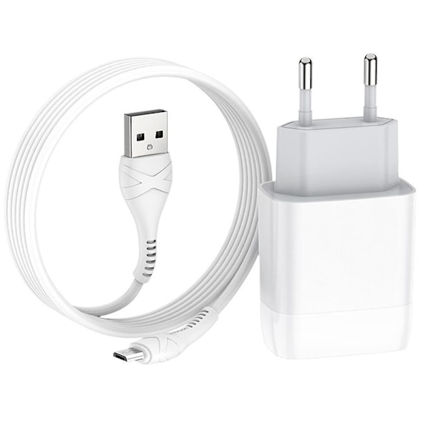 Usb-laderplugg, 2-porters USB-strømforsyning 5v 2.4 A ladeadapter, USB bærbar vegglader kompatibel med Iphone X 8 7, Ipad Pro, Huawei, Lg White With Android Cable