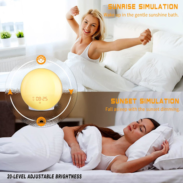 Väckarklocka Sunrise Alarm Clock Wake Up Light 7 Färgers Atmosfärslampa