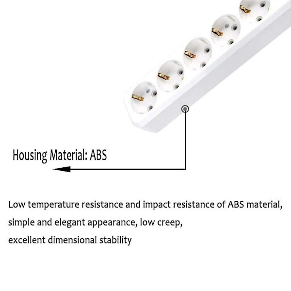 Socket Strip - Ekstra fladt stikkabelafbryder Multipelstik med børnebeskyttelse fladt stikstik Five socket 3M