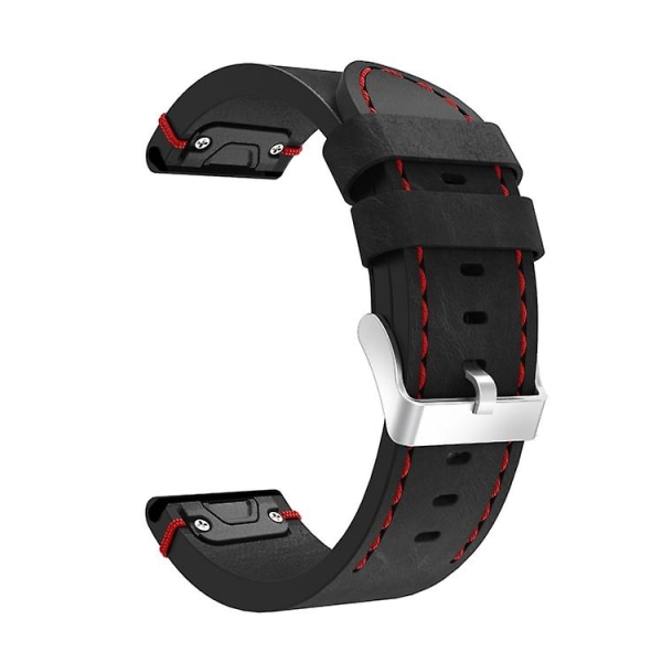 Til Garmin Fenix ​​6x 26mm læder sutur stålspænde urbånd Black