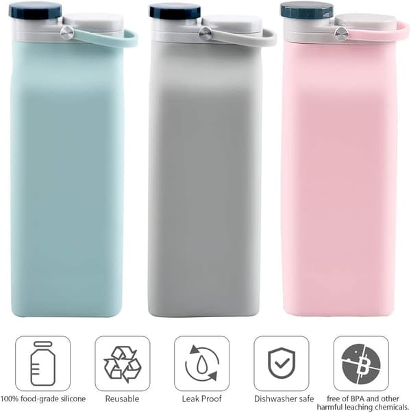Sammenfoldelig silikone vandflaske til sport, stor kapacitet 600ml Pink