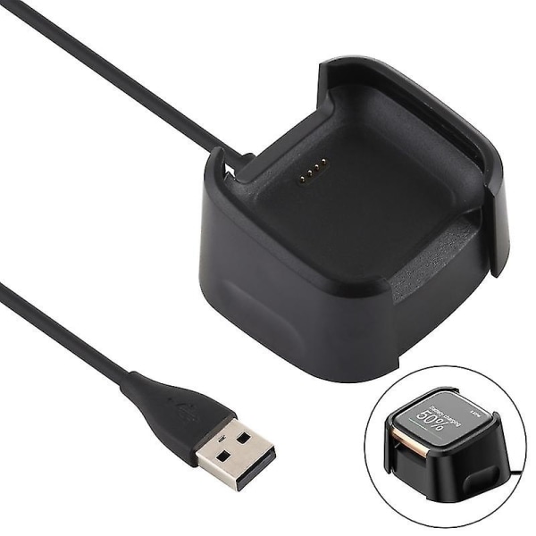 For Fitbit Versa 2 Lader Ladedokk Base Holder med 1 m ladekabel (svart)