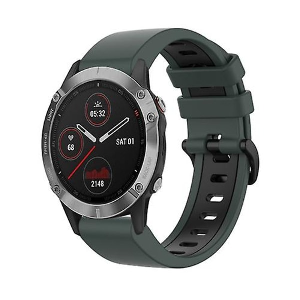 För Garmin Fenix ​​6 22mm Silicone Sports Watch Olive Green-Black