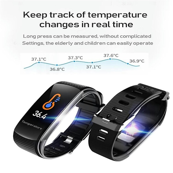 C6t 0,96 tommer farveskærm Smart Watch Ip67 Vandtæt, understøtter temperaturmåling/puls/blodtryksmåling/søvnmonitorering Blue