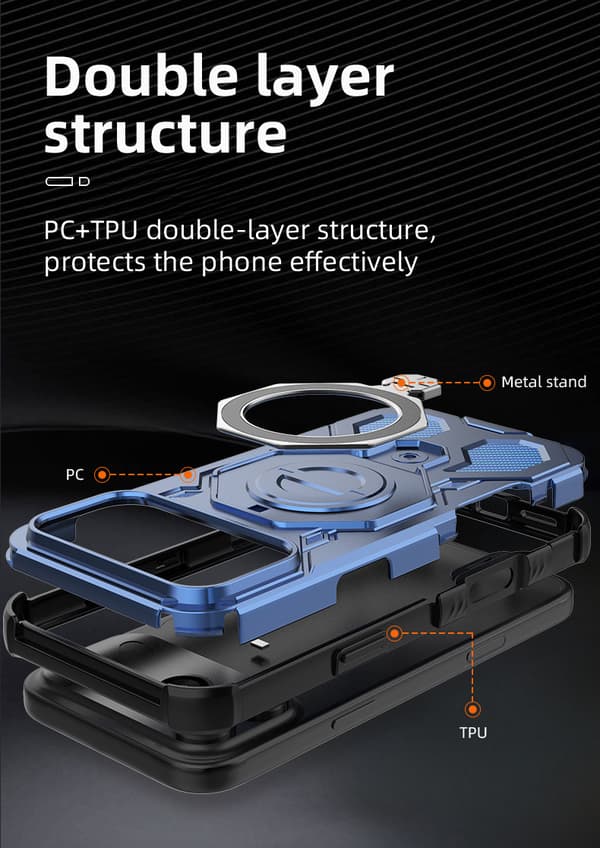 Fodral för iPhone 17 Pro Max med 360° roterande magnetiskt fäste, blå