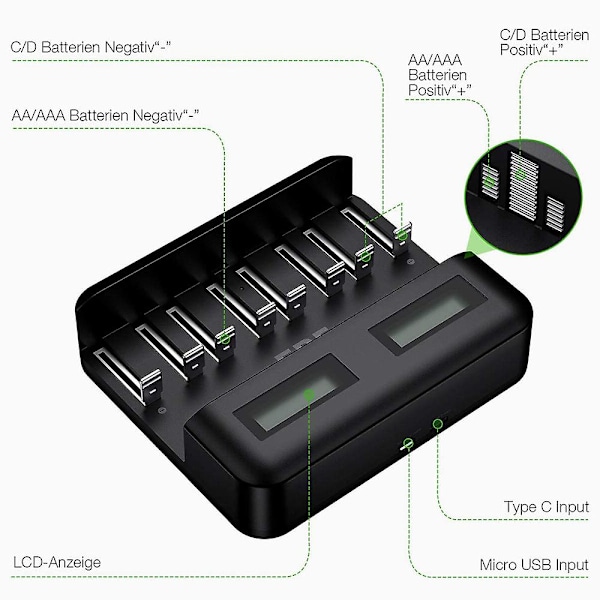 Universell batteriladdare med 2800mah Aa-batteri X 8 hög kapacitet