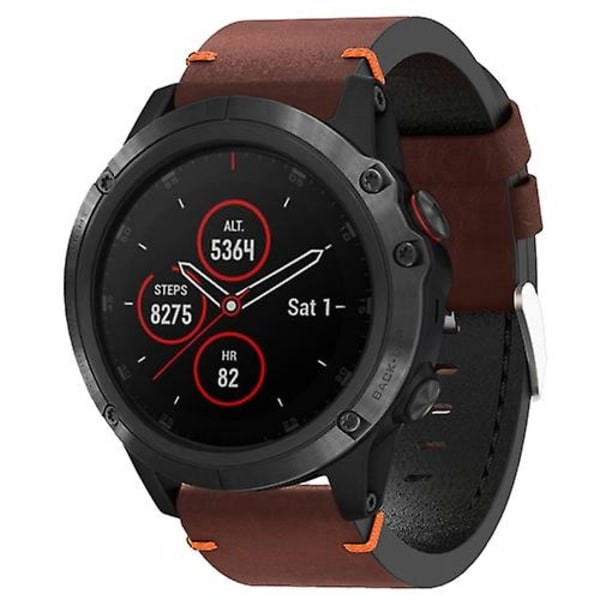 For Garmin Fenix ​​5x Plus 26 mm skinnsutur stålspenne klokkebånd Coffee