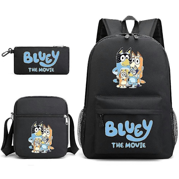Bluey kolmiosainen koululaukku Black 3