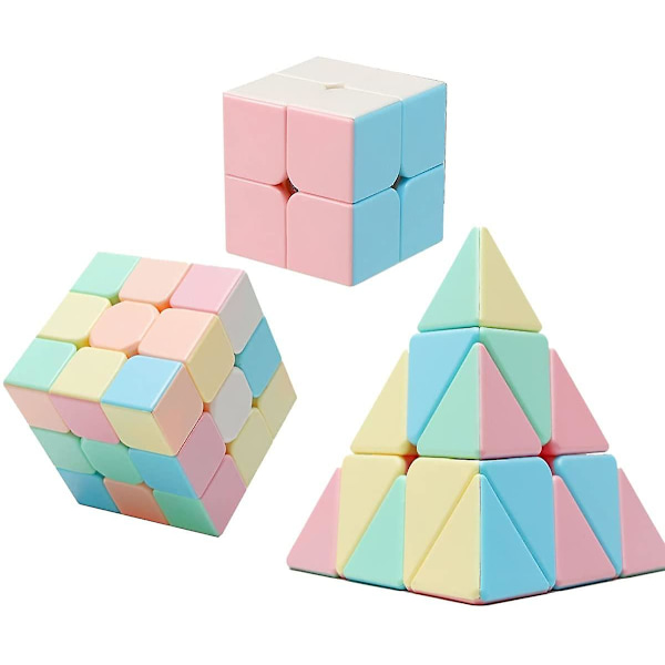 Rubiks Cube Set, Educational Speed ​​Rubiks Cube 3 Pack 2x2x2 3x3x3 Pyramid Smoothing Puzzle Rubiks Cube (macarons)