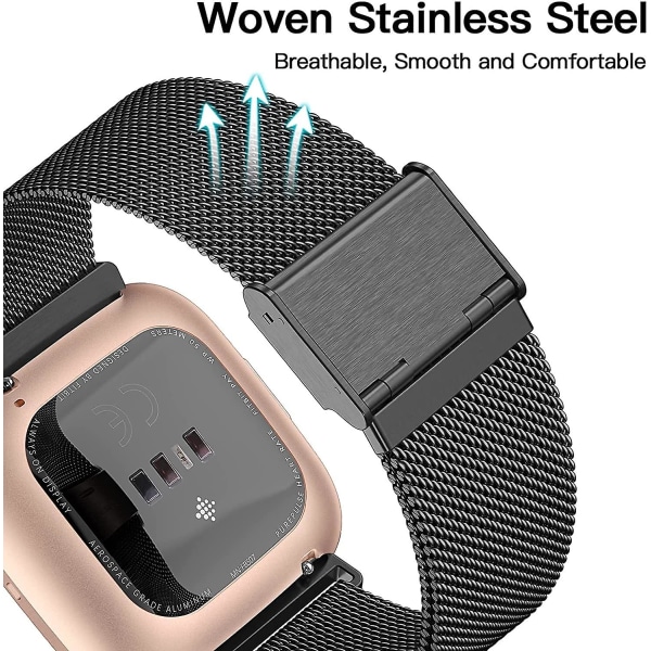 Fitbit Versa/fitbit Versa 2 Band För Dam Herr, Justerbar Rostfri Black