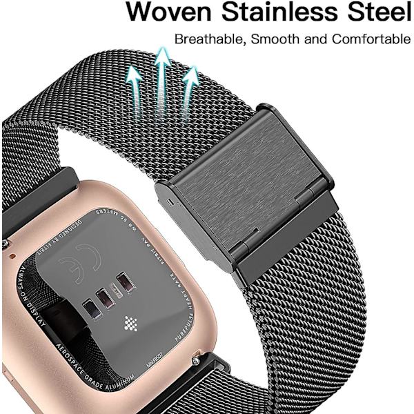 Fitbit Versa/fitbit Versa 2 Bånd Til Damer Mænd, Justerbar Rustfri Black