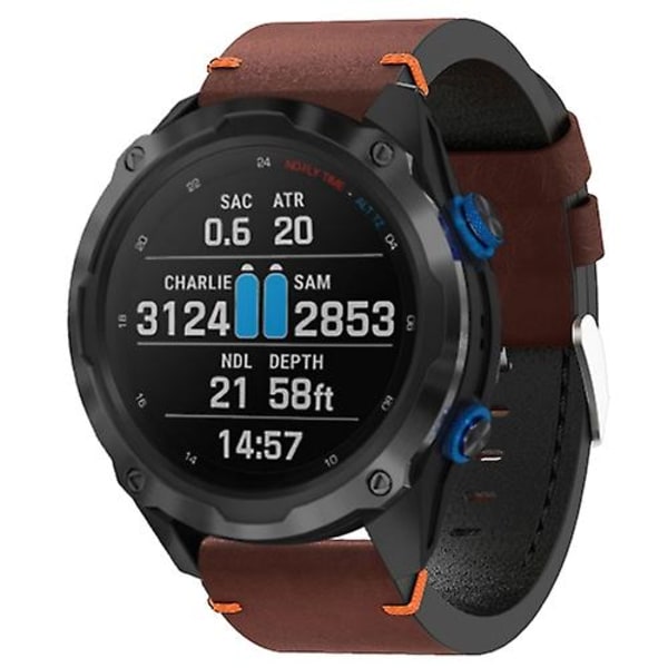 Til Garmin Descent Mk 2i 26mm Læder Sutur Stål Spænde Urbånd Coffee