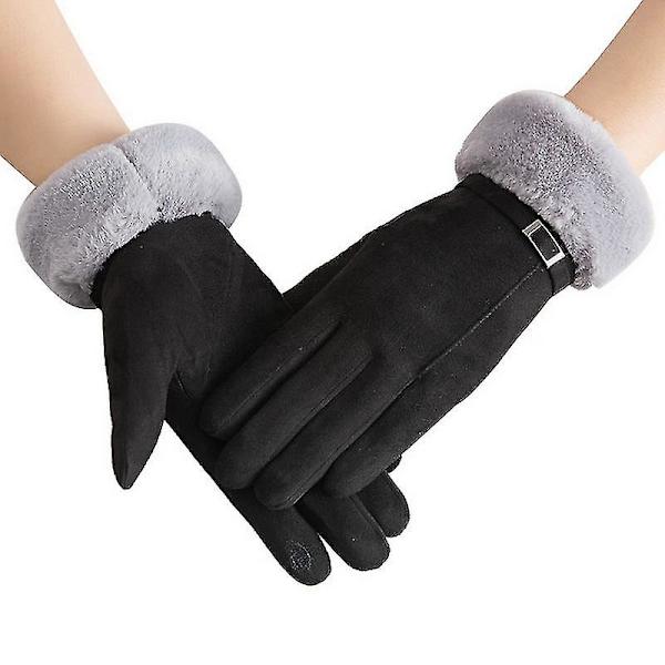 Kvinnor Handskar Höst Vinter Söt lurviga varma vantar Helfingervantar Kvinnor Utomhussport Kvinnliga Handskar Skärm Black 3