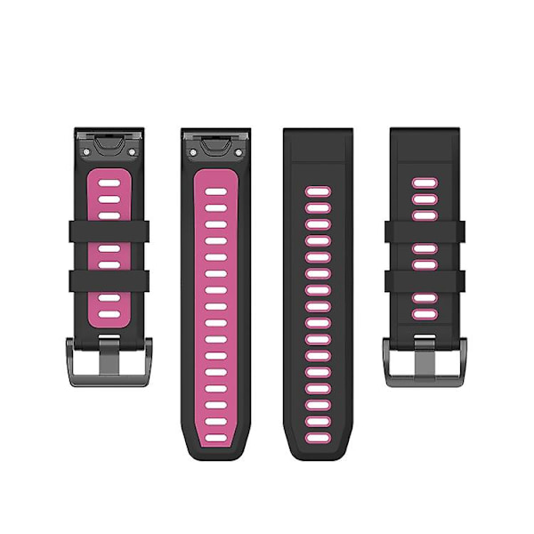 Til Garmin Fenix ​​7 22mm tofarvet silikone jack urbånd Black Magenta