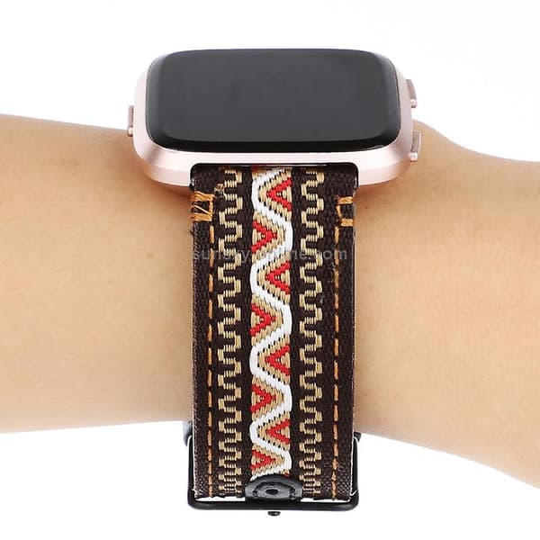 Til Fitbit Versa etnisk stil ægte læderurrem Bohemia