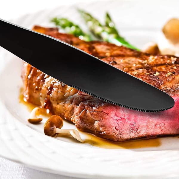 Matte sort bestikksett i satinert rustfritt stål, 2 sett