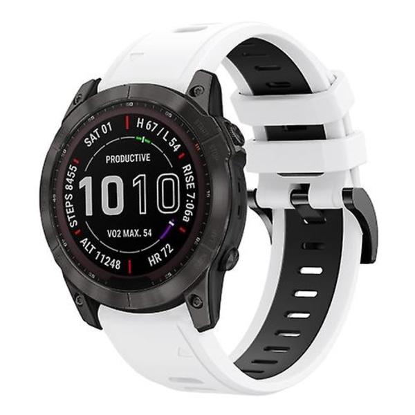 For Garmin Fenix ​​7x Solar 26mm Tofarget Sports Silikon Klokkebånd White-Black