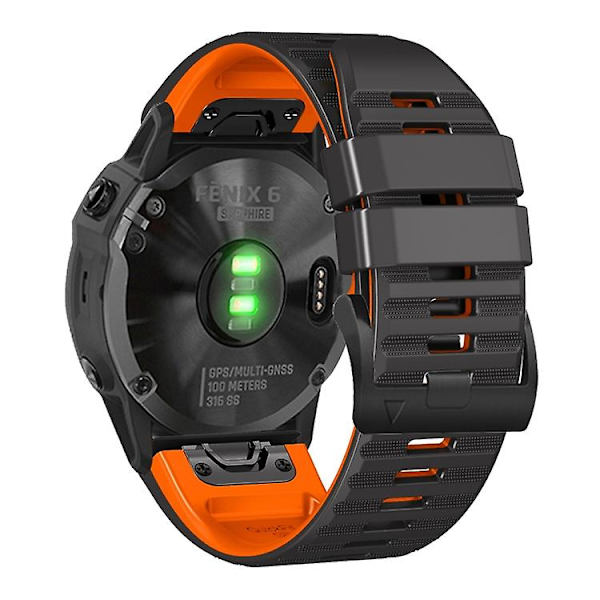 För Garmin Fenix ​​7/7x/6/6x/5/5x 22mm tvåfärgs watch Black Orange