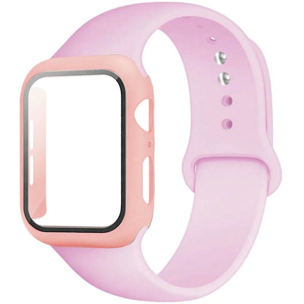 Etui + Rem for Apple Watch Band 44mm 40mm 38mm 42mm Silikonarmbånd med PC-skjermbeskytterdeksel iWatch 3 4 5 6 SE