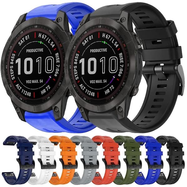 Til Garmin Fenix ​​7 metalspænde ensfarvet silikoneurrem Black