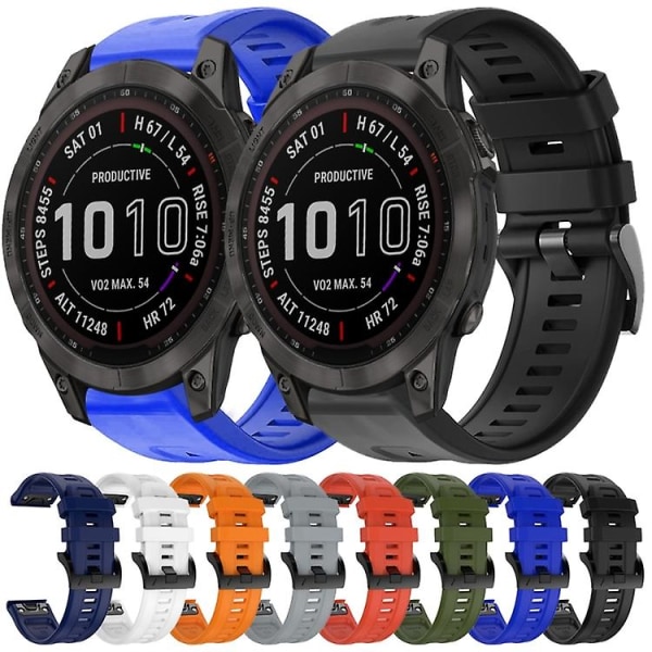 Til Garmin Fenix ​​7 metalspænde ensfarvet silikoneurrem Midnight Blue