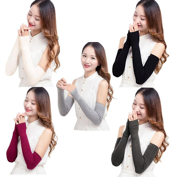 Varme Fingerless Handsker Vinter vanter Strikket Half Finger Manchet Handsker Lang Damer Red M