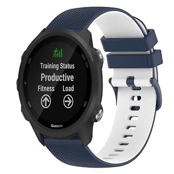 For Garmin Forerunner 245 20 mm rutete tofarget silikonklokkerem Dark Blue-White