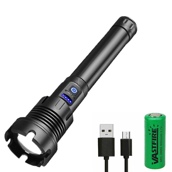 Super Bright XHP90 lommelykt LED-lommelykt USB oppladbar taktisk lys COB with 2 * 22650 Battery