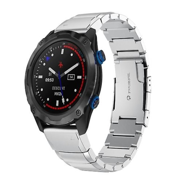 For Garmin Descent Mk 2i 26mm Tortoise Shell rustfritt stål klokkebånd Sliver