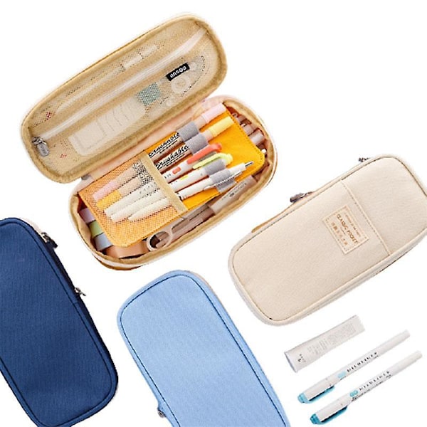 Blyant Pen Etui Stationery Box Organizer Stor Kapacitet Blyanter Taske Pung Khaki and Beige