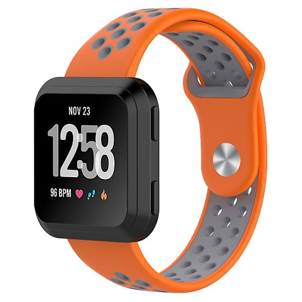 For Fitbit Versa tofarget silikonklokkerem Orange - Grey
