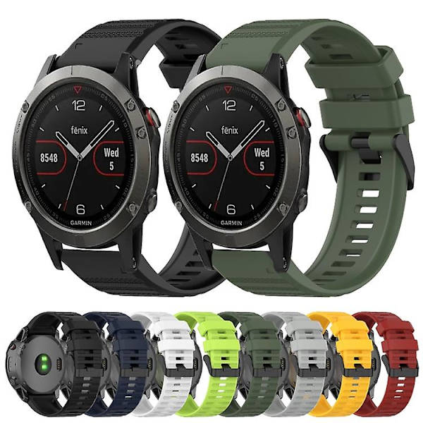 Til Garmin Fenix ​​5 22 mm horisontal tekstur silikone urrem med afmonteringsværktøj White