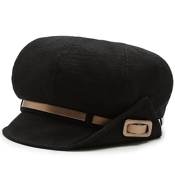 Retro-barettihatut naisille Vaakaraidat cap Korkealaatuinen barettivyö kahdeksankulmainen cap Black