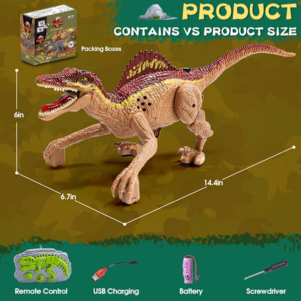Fjärrkontroll dinosaurie leksaker gest sensor RC dinosaurier realistisk promenad för barn brun