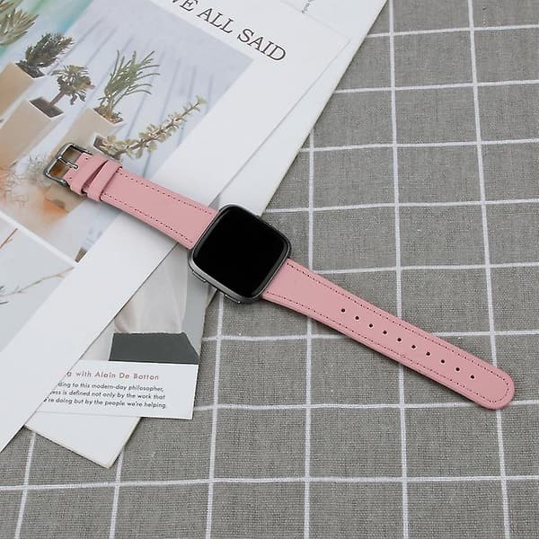 For Fitbit Versa 4 / Sense 2 Round Tail Genuine Leather Watch Band Pink